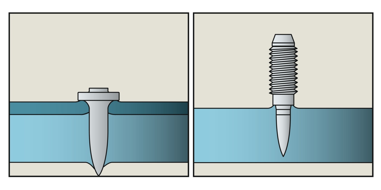 Diagram of a cross-section of steel showing sharp tip fastening