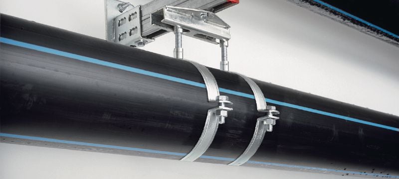 Abrazadera de tuberías MP-MX-F de carga extrapesada Abrazadera para tuberías galvanizada en caliente (HDG) de alta calidad sin aislamiento acústico para aplicaciones de tuberías muy pesadas (sistema métrico) Aplicaciones 1