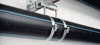 Abrazadera de tuberías MP-MX-F de carga extrapesada Abrazadera para tuberías galvanizada en caliente (HDG) de alta calidad sin aislamiento acústico para aplicaciones de tuberías muy pesadas (sistema métrico) Aplicaciones 1